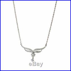 0.70CTW Diamond Pendant 14k White Gold 1940 Antique Art Deco Chain Link Necklace