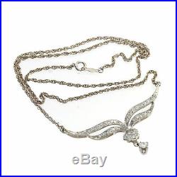 0.70CTW Diamond Pendant 14k White Gold 1940 Antique Art Deco Chain Link Necklace