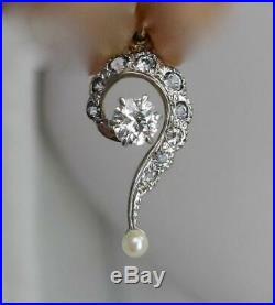 1/2CT Diamond Question Mark Pearl Pendant Art Deco Necklace Edwardian OMC 1900