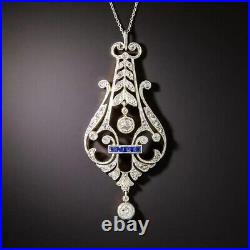 1/5 Ct White Round Lab-Created Diamond Art Deco Pendant Necklace Sterling Silver