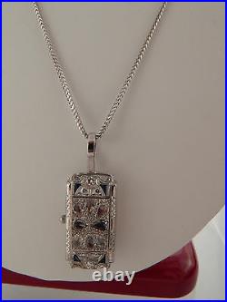 1.62 tcw ART DECO Sapphire & Old Rose Cut Diamond F/VS Pendant Platinum Necklace