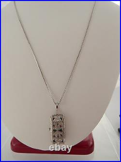 1.62 tcw ART DECO Sapphire & Old Rose Cut Diamond F/VS Pendant Platinum Necklace
