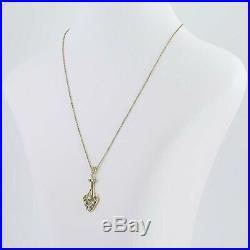 10ct Old Mine Cut Diamond & Pearl Art Deco Pendant Necklace 14k Gold Lavaliere