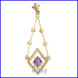 10k Yellow Gold Amethyst Seed Pearl Antique Art Deco Filigree Necklace Pendant