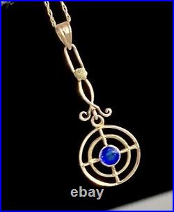 10k Yellow Gold Vintage Art Deco Swirl Round Long Moveable Pendant 18 Necklace