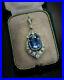 12.45 Ct Blue Sapphire & Round Diamond Art Deco Pendant In 14k White Gold Finish