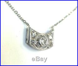 14K White Gold Art Deco Antique Mine Cut Diamond Necklace 16