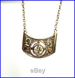 14K White Gold Art Deco Antique Mine Cut Diamond Necklace 16