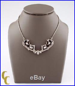14K White Gold & Old Miner Diamond Art-Deco Necklace