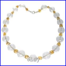 14k Antique Vintage Art Deco Rock Crystal Yellow Glass Faceted necklace 13mm