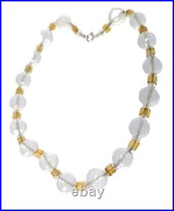 14k Antique Vintage Art Deco Rock Crystal Yellow Glass Faceted necklace 13mm