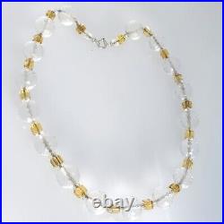 14k Antique Vintage Art Deco Rock Crystal Yellow Glass Faceted necklace 13mm