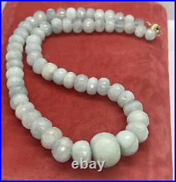 14k Gold Chinese Carved Jadeite Jade Graduated Necklace Light Green GSJ 18 84g