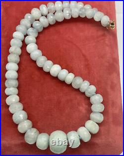 14k Gold Chinese Carved Jadeite Jade Graduated Necklace Light Green GSJ 18 84g