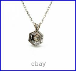 14k White Gold Art Deco Old Euro Cut Diamond Hexagon Necklace 0.47 Ctw 1081b-4