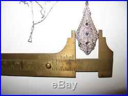 14k White Gold Art Deco Sapphire Filigree Pendant/Necklace, 20