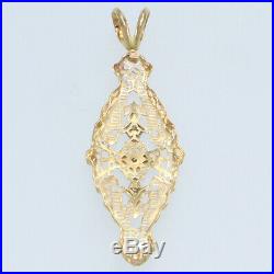 14k Yellow Gold Diamond 1910s Antique Art Deco Estate Filigree Necklace Pendant