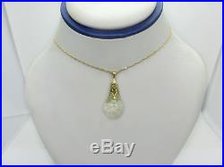 14k Yellow Gold Horace Welch Art Deco Floating Opal Crystal Pendant Necklace 18