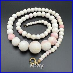 18 Antique Art Deco Shell Necklace White And Pink Bead Hand Carved