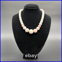 18 Antique Art Deco Shell Necklace White And Pink Bead Hand Carved