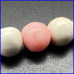 18 Antique Art Deco Shell Necklace White And Pink Bead Hand Carved