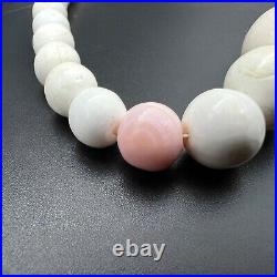 18 Antique Art Deco Shell Necklace White And Pink Bead Hand Carved