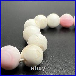 18 Antique Art Deco Shell Necklace White And Pink Bead Hand Carved