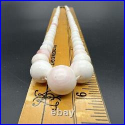 18 Antique Art Deco Shell Necklace White And Pink Bead Hand Carved