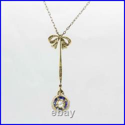 18K Gold & Platinum Antique Art Deco Diamonds and Sapphires Necklace