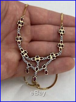 18ct Gold 6.80ct Ruby & Diamond Art Deco Design Pendant Necklace 15.8 Grams 18K