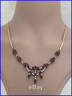 18ct Gold 6.80ct Ruby & Diamond Art Deco Design Pendant Necklace 15.8 Grams 18K