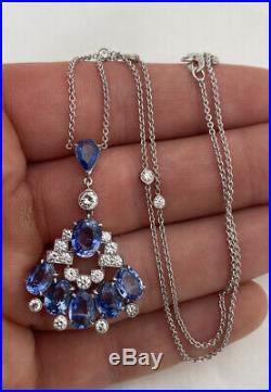18ct Gold Italian Sapphire & Diamond Art Deco Design Pendant Necklace Boxed 18K