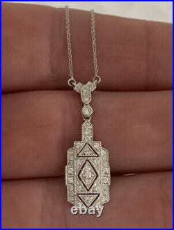 18ct White Gold Diamond Art Deco Design Pendant Necklace, 18k 750