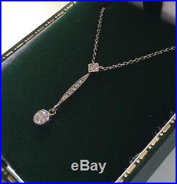 18ct white gold Art Deco diamond drop necklace (approx 40 points)