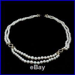 18k Gold Art Deco Japanese Aykoya Pearl Necklace With 1.00 Ctw Diamonds #e-115