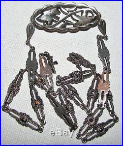 19. Estate Art Deco Sterling Silver & Marcasite Floral Necklace / Safety Clasp