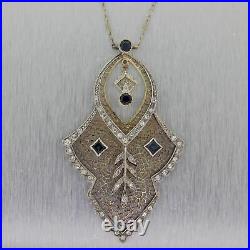 1920 Antique Art Deco Platinum & 14k Gold 2ctw Sapphire & Diamond 19 Necklace
