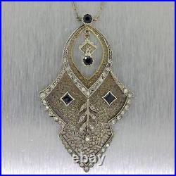 1920 Antique Art Deco Platinum & 14k Gold 2ctw Sapphire & Diamond 19 Necklace