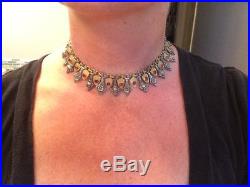 1920'S Art Deco Czech FRENCH GARNET Glass LADY FACES SILVER & GOLD NECKLACE