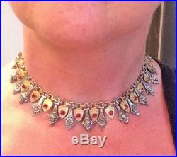 1920'S Art Deco Czech FRENCH GARNET Glass LADY FACES SILVER & GOLD NECKLACE
