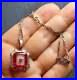 1920 Tiny Red Camphor Glass Necklace, Art Deco with Tiny Set Rhinestone, Rhodium P