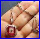 1920 Tiny Red Camphor Glass Necklace, Art Deco with Tiny Set Rhinestone, Rhodium P