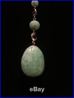 1920's 1930's Art Deco Peking Glass Jade Green Crystal Necklace Vintage Antique