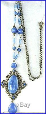 1920's 1930's Vintage Art Deco Blue Czech Glass Necklace