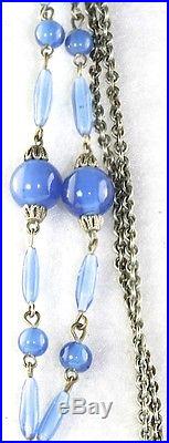 1920's 1930's Vintage Art Deco Blue Czech Glass Necklace