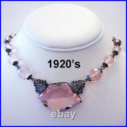 1920's ART DECO DEPRESSION GLASS Pink Asymmetrical Necklace