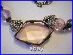 1920's ART DECO DEPRESSION GLASS Pink Asymmetrical Necklace