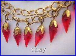 1920's ART DECO Regal RED GLASS Drops Cascading BIB Necklace