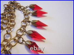 1920's ART DECO Regal RED GLASS Drops Cascading BIB Necklace