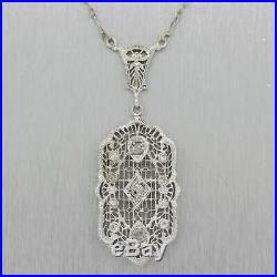 1920's Antique Art Deco 14k White Gold 0.50ctw Diamond Filigree 16 Necklace